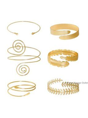 6 Pc Arm Cuff Bracelet Set Alloy Swirl Coil Upper Arm Band Adjustable